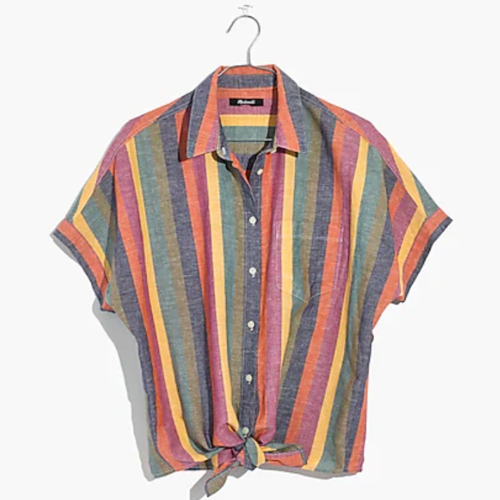 Madewell - Short-Sleeve Tie-Front Shirt in Rainbow Stripe -Small